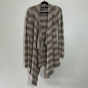 Barefoot Dreams Striped Bamboo Chic Lite Knit Beige Open Cardigan Small / Medium